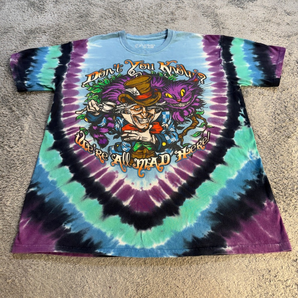 Liquid Blue Alice in Wonderland Tie Dye Graphic Tee L Multicolor Cotton